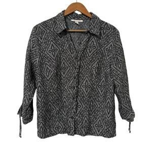 JM Collection‎ Womens Linen Button Top Size 12 Gray Coastal Grandmother Beach